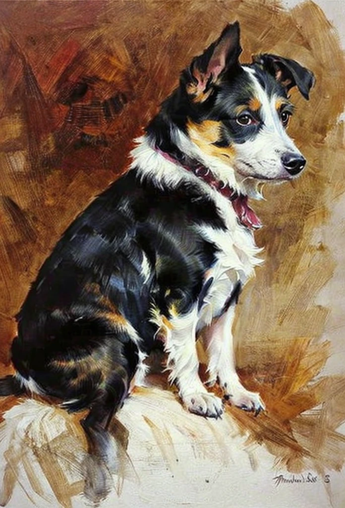 (Masterpiece artwork, best qualityer),1st Terrier Sitting Waiting for His Master to Come, Watercolor style painting, White background