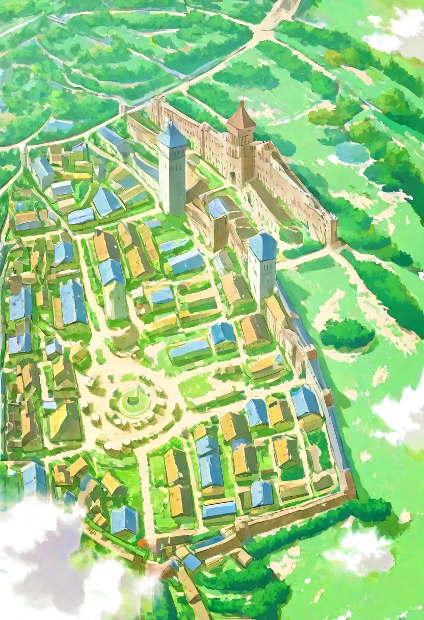 карта стредневекового фентезийного городка, anime, from above, panorama, super detail, high quality, high details, award winning, best quality, highres, 8k