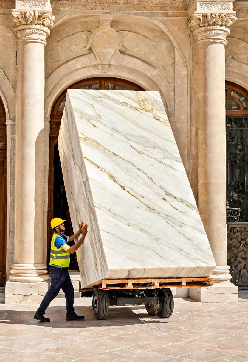 parcel people deliver a piece of marble furniture