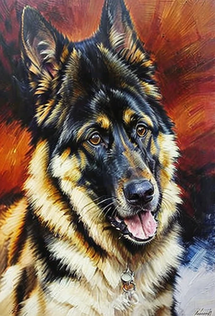 (Masterpiece artwork, best qualityer), german shepherd dog, oil painting, masterpiece, great quality, detaileds