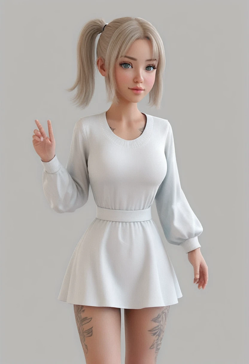 Drawing of a girl with ponytail and dress, cute 3d rendering, cute detailed digital art, mini cute girl, cute digital painting, 3d rendering stylized, cute digital art, cute rendering 3d anime girl, little curve loli, cute! C4D, a single character full body, standing on a white base