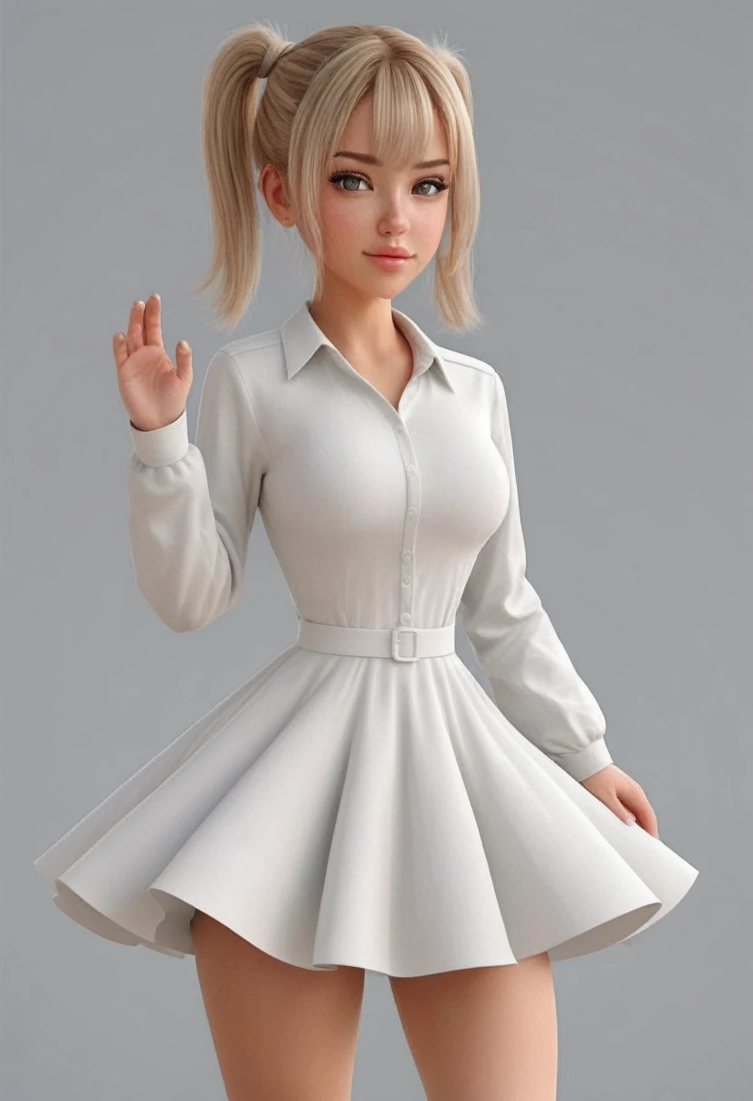 Drawing of a girl with ponytail and dress, cute 3d rendering, cute detailed digital art, mini cute girl, cute digital painting, 3d rendering stylized, cute digital art, cute rendering 3d anime girl, little curve ****, cute! C4D, a single character full body, standing on a white base