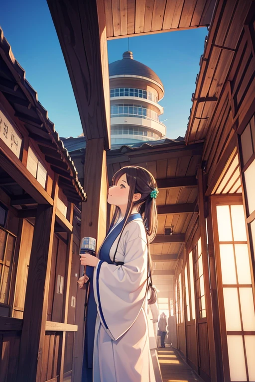 Scientist looking up to the sky,Japanese clothing,Safety,observatory