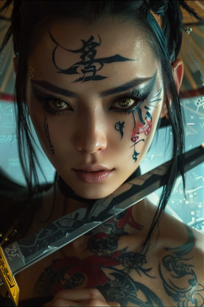 Heavy metal ninja Monster post-apocalyptic city, insanely detailed real shiny skin, masterpiece quality, real color, female ghoul vampire, erotic and sensual, 8k resolution🔥, Miki Asai Macro photography, close-up, hyper detailed, trending on artstation, sharp focus, studio photo, intricate details, highly detailed, by greg rutkowski