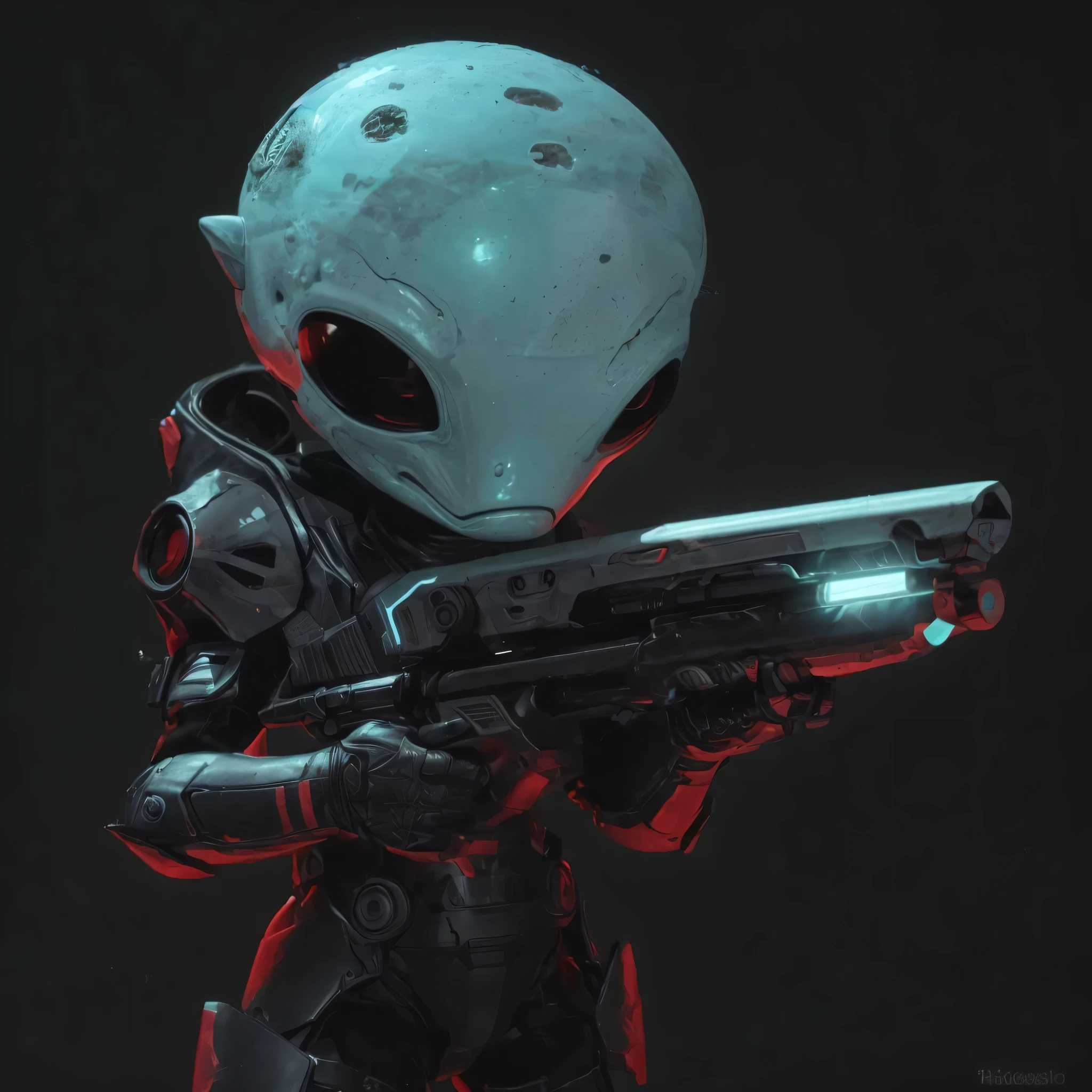 (best quality, 4k, 8k, highres, masterpiece:1.2), ultra-detailed, (realistic, photorealistic, photo-realistic:1.37), cute alien with a space gun