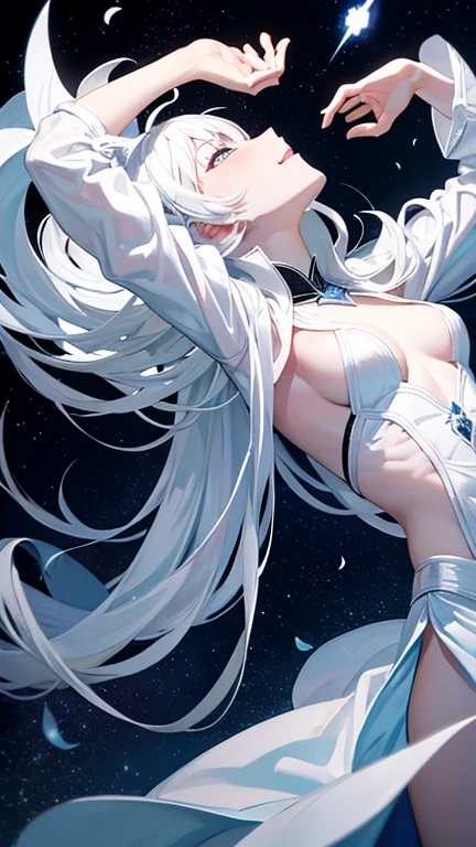 1The White Magician,Look up to the sky,Laugh wickedly,Pleasure,lament,Elevation,In the dark storm,Bad face,Low - Angle,Disaster at your fingertips々A dark sphere,The front of your body faces the viewer,Stretch your arms out to the sky