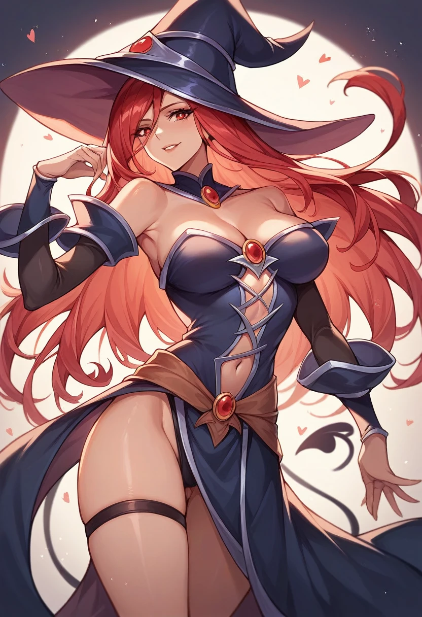 a woman with long red hair is posing for a picture, beautiful female sorceress, dark fantasy female magician, beautiful sorceress, a beautiful sorceress, pretty sorceress, crimson red hair and red eyes, beautiful sorceress female, beautiful succubus, sorceress woman, dark sorceress, beautiful female witch, very sexy devil outfit