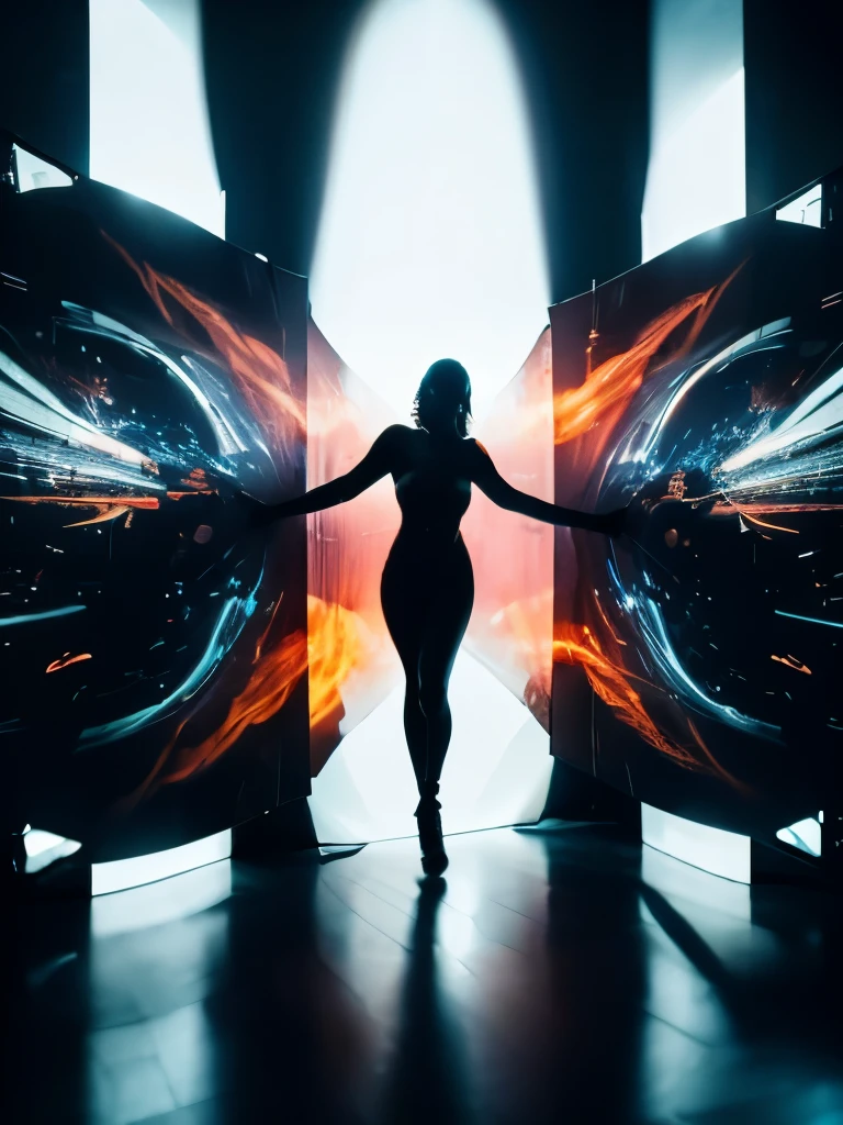 Female breasts with shiny translucent fractal skin,whole body, Swirling organic pattern, Full of energy, Ultra HD, Vibrant colors, perfect composition, Soft, natural three-dimensional cinema lighting, Amazing shadows, Black silhouette, Volumetric Light,(Movie Posters).