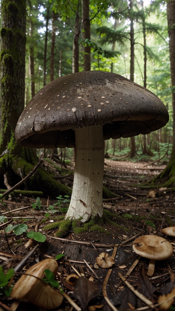 One mushroom, forest realistic, hdr, water