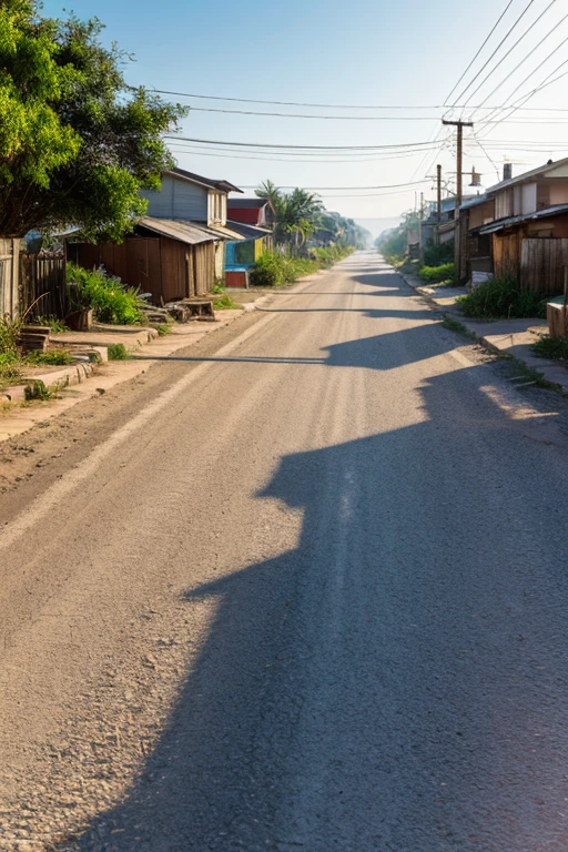 rural street. There are village houses on both sides of the street road. Garbage is scattered on different sides of the street.
