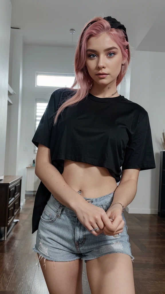 Masterwork, best quality, a photo from the Amateur subreddit with (film grain) of a nude (young:0.9) twitch streamer with perfect small breasts and poofy hair, <lora:sceneEmoAesthetic2010_scenev10:0.6>, (realistic face, perfect eyes, perfect face:1.1), colourful hair, makeup, eyeliner, wearing glasses, relaxing on a couch, showcasing pussy, sweaty skin, smirking at viewer in a comfortable bedroom, pink walls with many posters, amator