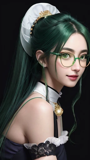 A woman with green hair and glasses is holding a golden balloon, Anime Girl Cosplay, portrait of anime woman, Anime Cosplay, Close-up of a young anime girl, Tatsumaki from One Punch Man, Portrait of a female anime hero, mao hamaguchi, Anime Girl Portrait, Anime Girl Portrait, Also, Anime realism style, High-quality portraits