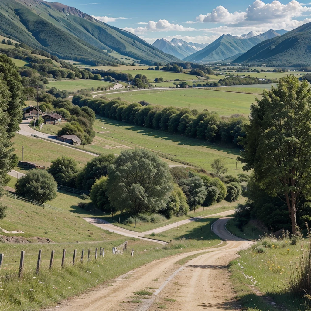 country day cycle path with green landscape and mountains