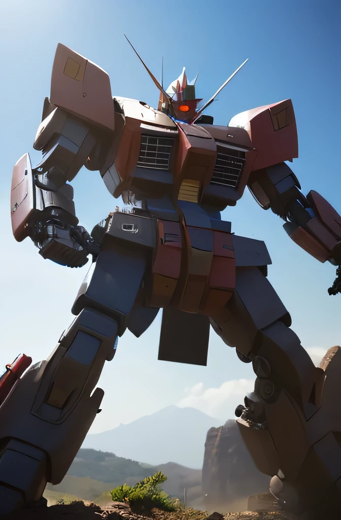 Highest quality、8K.Fantasy、Gundam、masterpiece、The whole body of a giant robot resembling a knight&#39;s armor、A shiny red and white body that reflects sunlight、Detailed and elaborately drawn body、Large shield、Machine Gun Rifle、Knight&#39;s helmet-like head、Precisely drawn face、Flying in space、Receiving a beam attack from an enemy、Space War、I can see the city on the moon