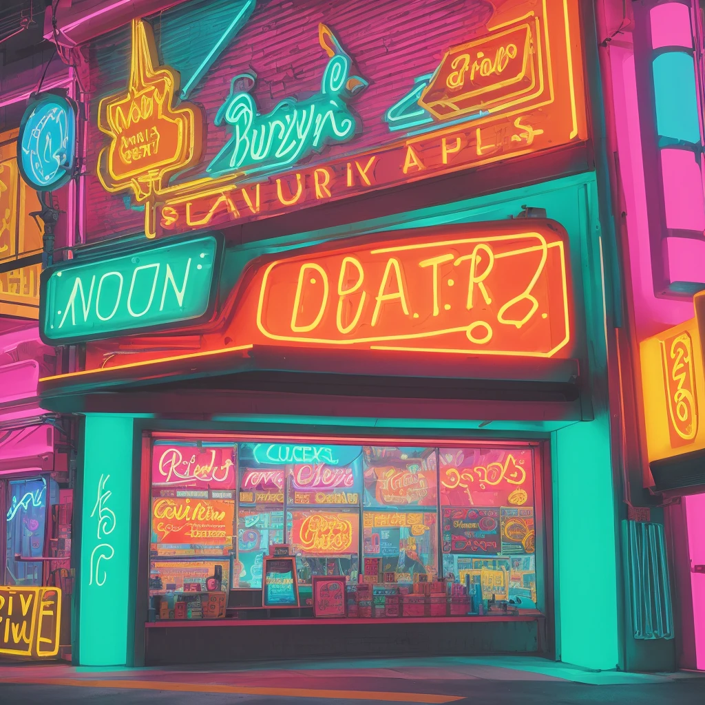 {{A vibrant depiction of {a burger logo}}} with {bright neon lights outlining the burger shape and text}. This is a {modern neon art}-inspired image that showcases {a glowing, colorful, and dynamic design}. The environment/background should be {a dark, urban setting} to create an {energetic and lively atmosphere}. The image should be in the style of a {digital illustration}, incorporating elements of {retro diner signs and modern graphic design}. The {close-up} shot, captured with a {sharp focus} lens, will provide a {detailed and immersive perspective}. The lighting should be {bright neon lighting}, emphasizing {the vivid colors and glow}. The desired level of detail is {high} with a {high} resolution, highlighting {the intricate neon outlines and vibrant colors}. The goal is to create an {eye-catching and memorable} image that captivates viewers with its {lively and appealing look}.