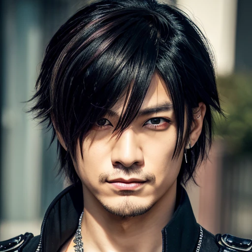 1 japanese male rocker, asien eyes, Visual Kai hairstyle, ultra detailed face and body, hyperrealistic, realistic representation, muscular, broad shoulders, tattoos gothic style, piercings, Visual Kei style, hairstyle Visual Kei, blond, 40 years old, age 40 outfit gothic streampunk, men's shirt and black pants, Asian eyes, eyes Asian, long hair, long hair