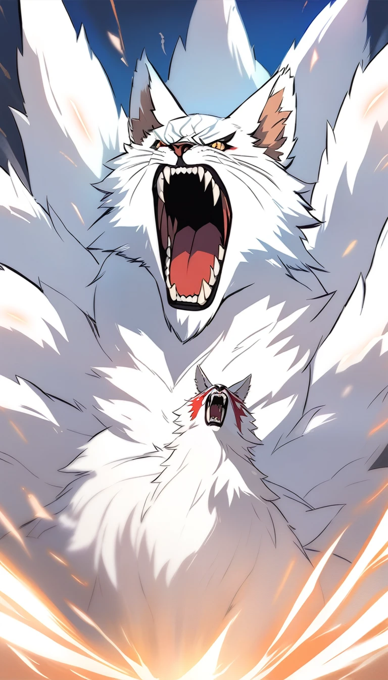 Gigant Nine-tailed white, (angry, roaring),(((animal)))