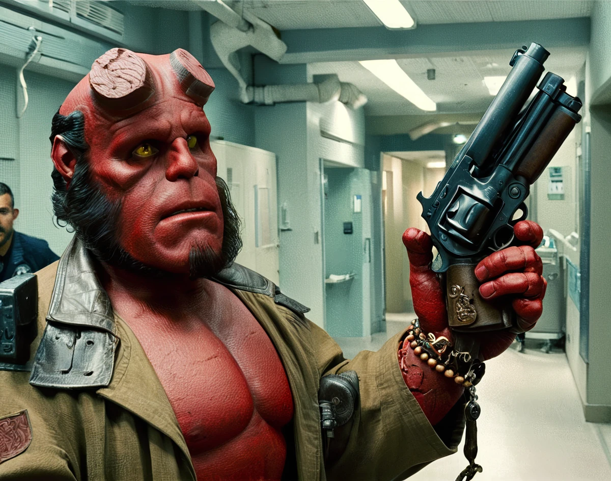 Biggest Fat Jewish Hellboy holding uzi gun running inside Hospital at Marocco 