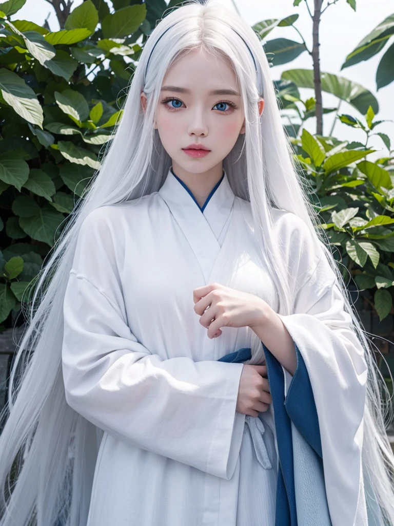 Long white hair, blue eyes, white skin , jeju island Korea