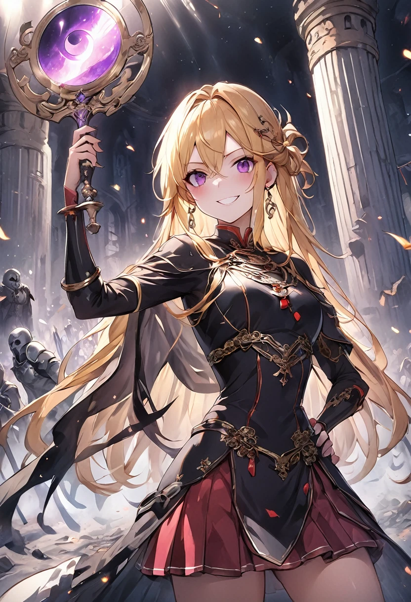 ((masterpiece)), (Textured Skin), ((High Detail)), best quality, The award-winning, 8K, Beautiful woman, Silk dress, noble, Princess, Queen, Blonde, Half bun, Hair flap, jewelled headdress, Crystal Earrings, S((best quality)), 1 Girl, Succubus，Holding a magic wand，Thunder and Lightning，（electrical arcs），（flame），（Fireball）