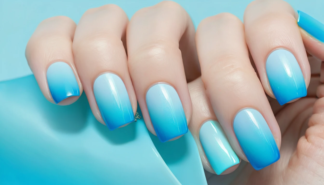 Design a vibrant blue gradient with hints of turquoise and sky blue, perfect for a refreshing summer-themed image.