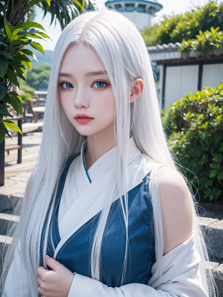 Long white hair, blue eyes, white skin , jeju island Korea