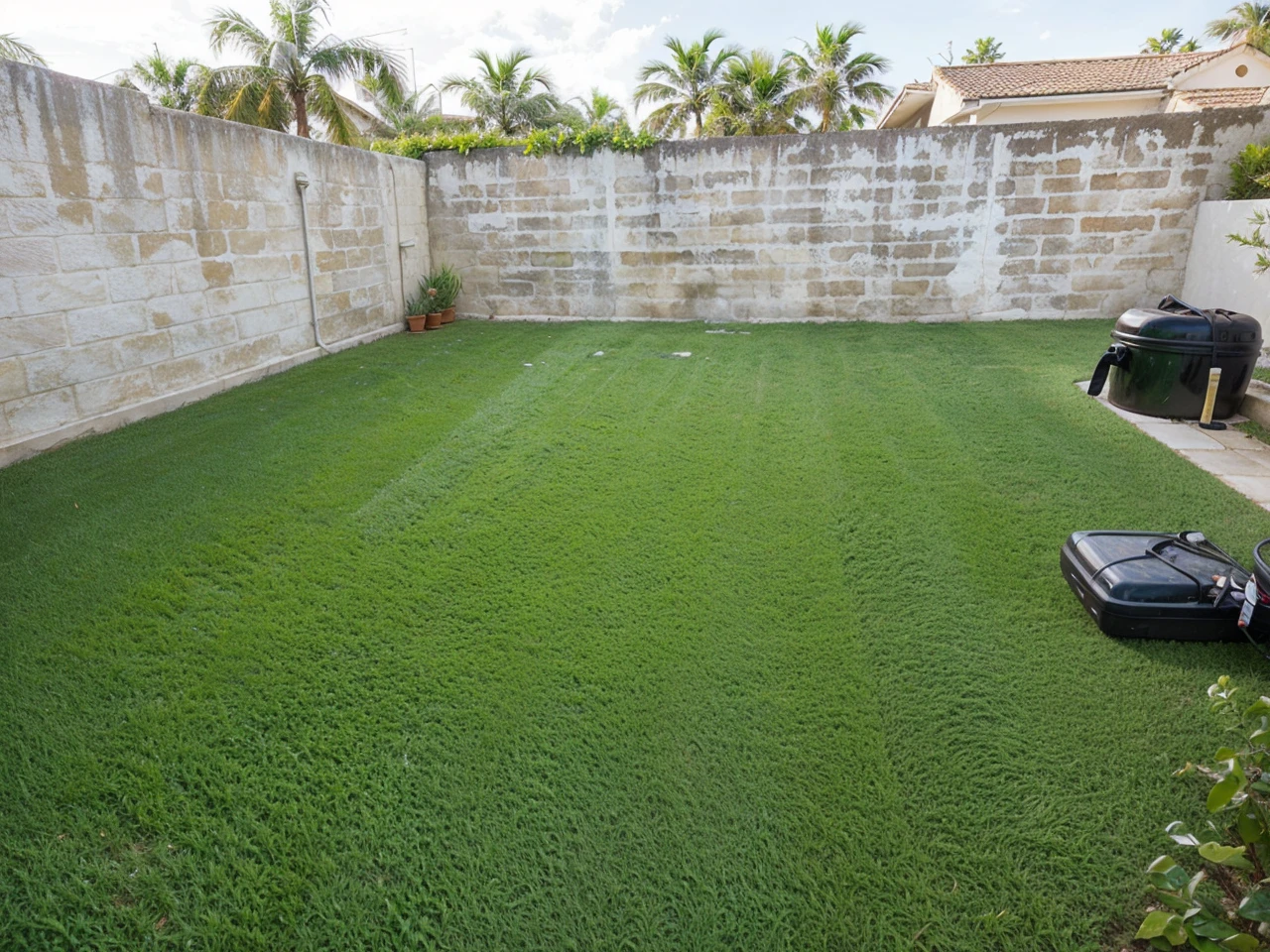 Modify this garden, paint white on wall, add palm trees