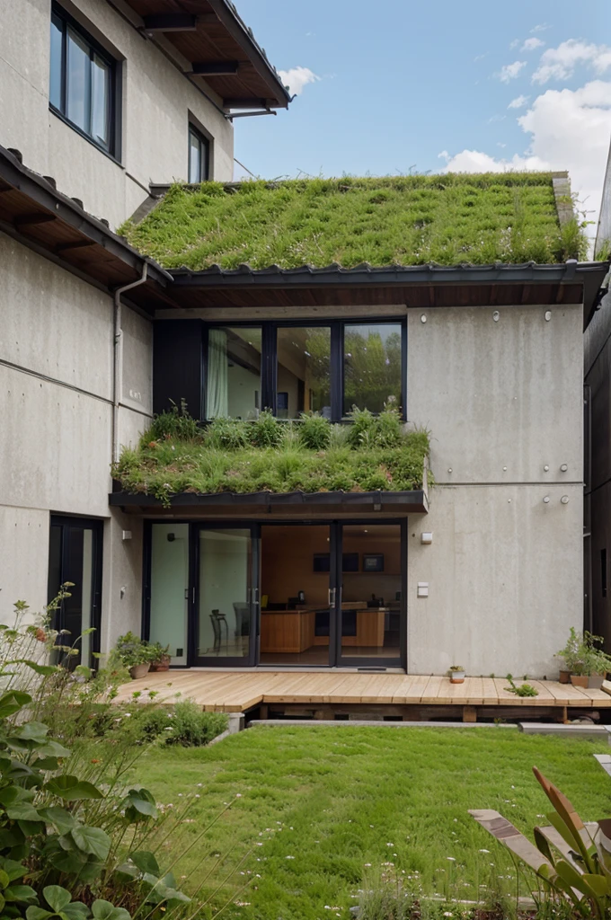 Building with a green roof and facade