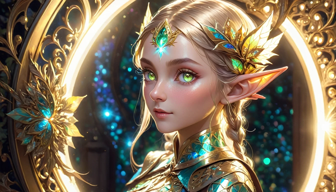 background, fantasy, fantastic, fantasy, adventure, hope, magic, elf, Beautiful and aesthetic: 1.2)), (Golden ratio: 1.2), (full bodyesbian: 1.2), (Ultra detail: 1.3), (Fractal art: 1.3), (Glitter Pupil)), (Colorful: 1.5), (Hyper-detailing), (exquisite details)), (complex details), ((Cinematic light, Top Quality Backlight)), High contrast, ((BEST lighting, Very delicate and beautiful)), ((Cinematic light)), (ray-traced reflection, Shine) (Glowing aura)), Shock sensation, (Real: 0.5), Original 2 High Saturation,