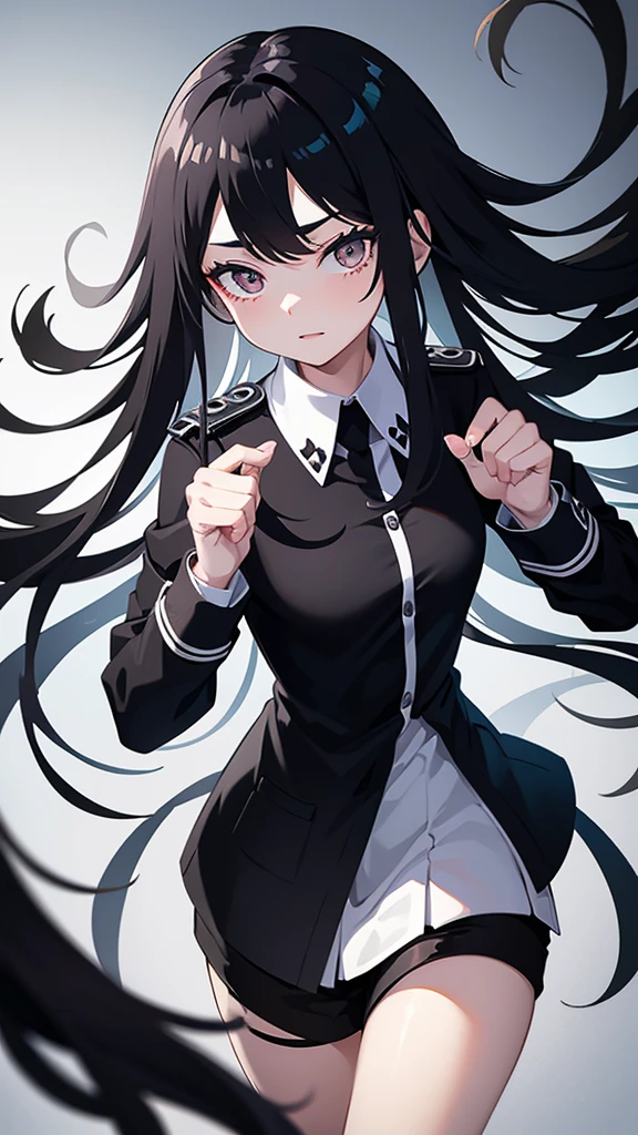 girl with long black and white hair and gray eyes with black Boku no hero academia