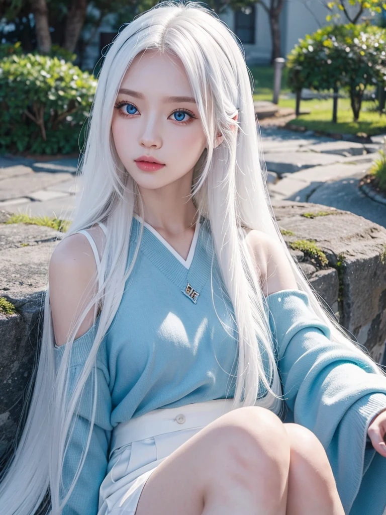 Long white hair, blue eyes, white skin , jeju island Korea 