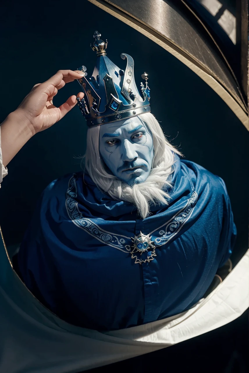 A blue magic kind ans wise ghost king cartoon