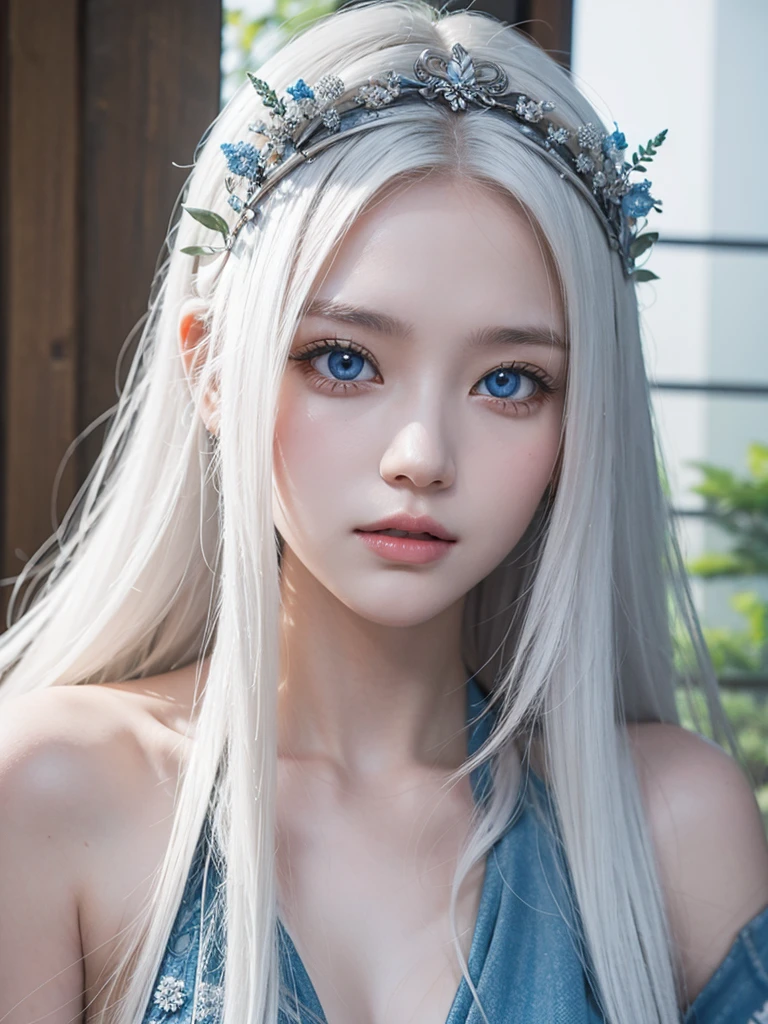 Long white hair, blue eyes, white skin , jeju island Korea 