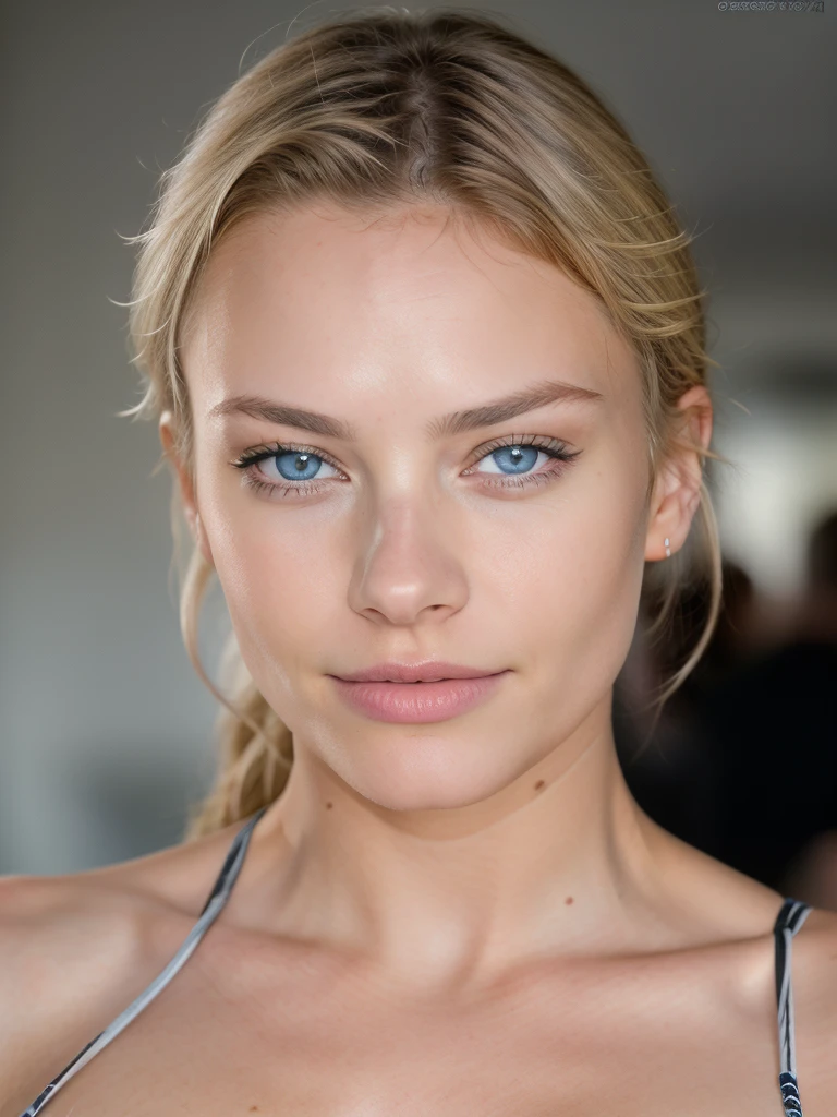 18 years old blonde girl, blue eyes, naked,nice cleavage, belly exposed, High resolution, Masterpiece, Best quality, Intricate details, highly detailed, sharp focus, detailed skin, realistic skin texture, texture, detailed eyes, professional, 4K, charming smile, shot on Canon, 85mm, shallow depth of field, Kodak Vision color, perfect fit body, Extremely detailed, photographed_\(ultra\), photorealistic, Realistic, Post-processing, Maximum details, roughness, real life, ultra realist, photorealism, photography, 8K UHD, photography.