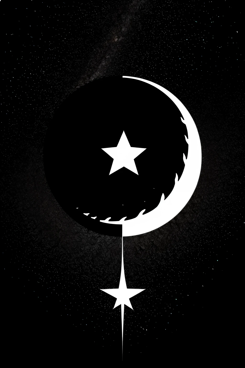Create a minimalist black and white art image of a star with dragon coming out behind it 
