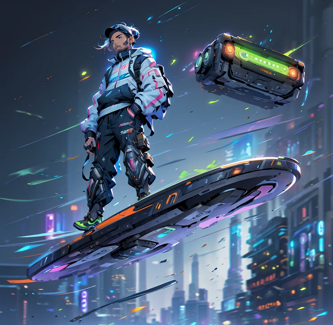 Man on a futuristic hoverboard