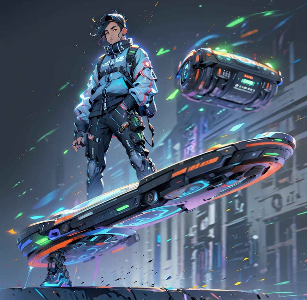 Man on a futuristic hoverboard