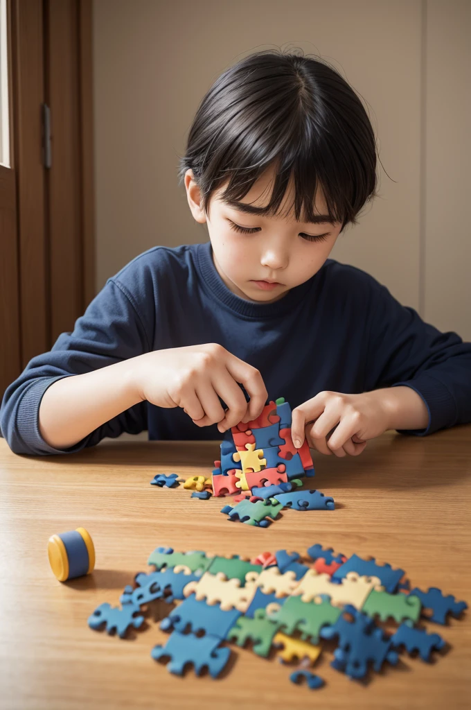 Autistic using a puzzle string