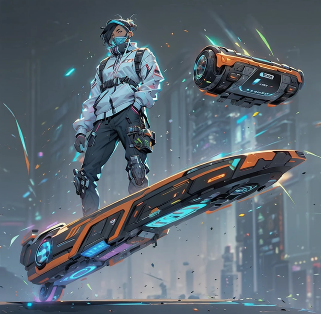 Man on a futuristic hoverboard