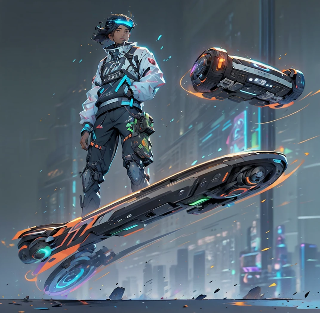 Man on a futuristic hoverboard