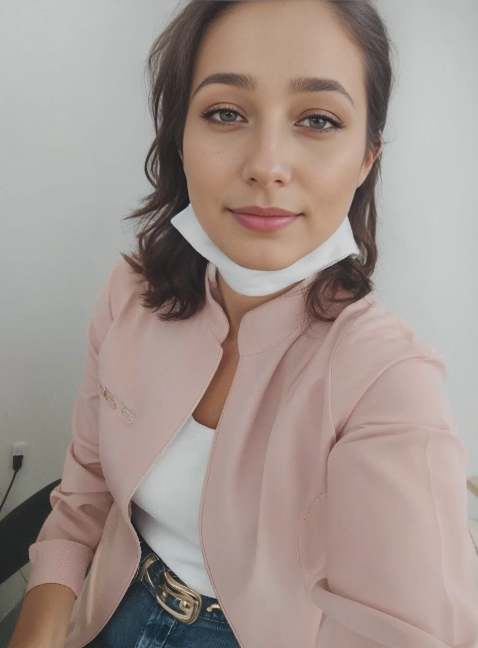 foreigner, Wearing a white shirt and a navy blue suit, professional atmosphere, Important Presentation, smile a little, breast enhancement, young girl pictures, Too many model shoots, brown haired, short hair, (look at the audience:1.2), (detailed pupil:1.3), (natural soft light), (attractive), film grain, Bokeh, beautiful face, super dense skin, perfect shining eyes, skin pores, Soft bristles, fabric stitching, fabric texture