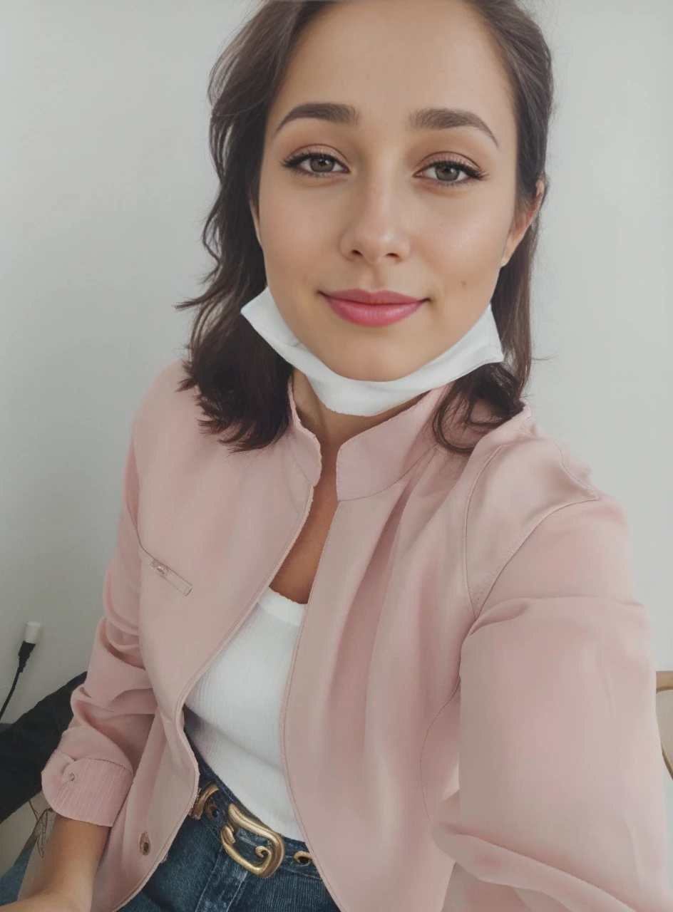 foreigner, Wearing a white shirt and a navy blue suit, professional atmosphere, Important Presentation, smile a little, breast enhancement, young girl pictures, Too many model shoots, brown haired, short hair, (look at the audience:1.2), (detailed pupil:1.3), (natural soft light), (attractive), film grain, Bokeh, beautiful face, super dense skin, perfect shining eyes, skin pores, Soft bristles, fabric stitching, fabric texture