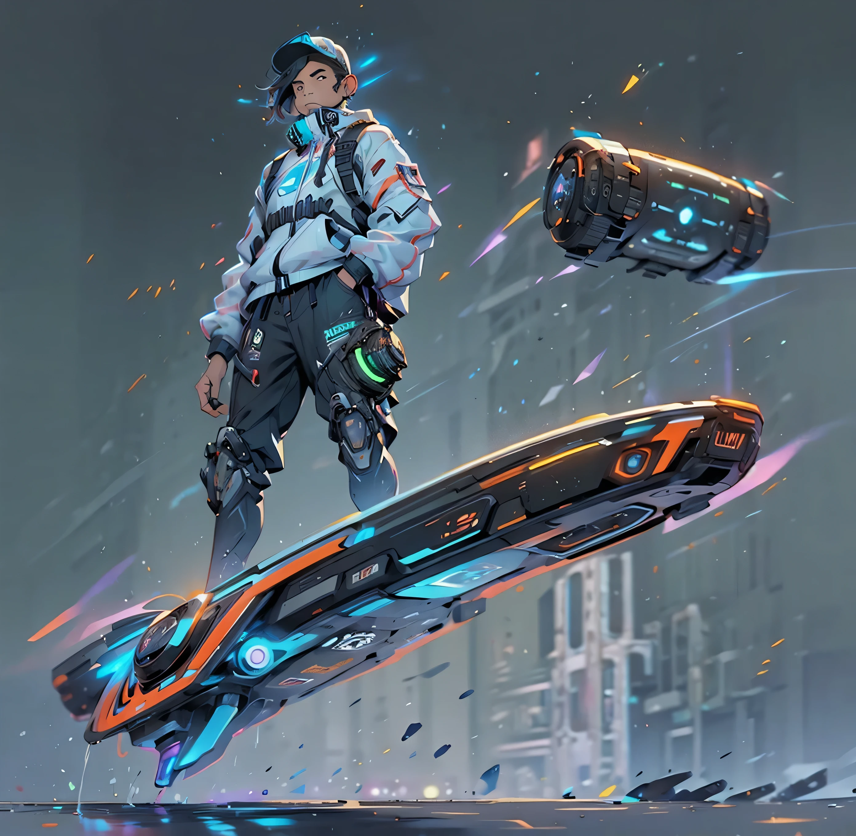 Man on a futuristic hoverboard