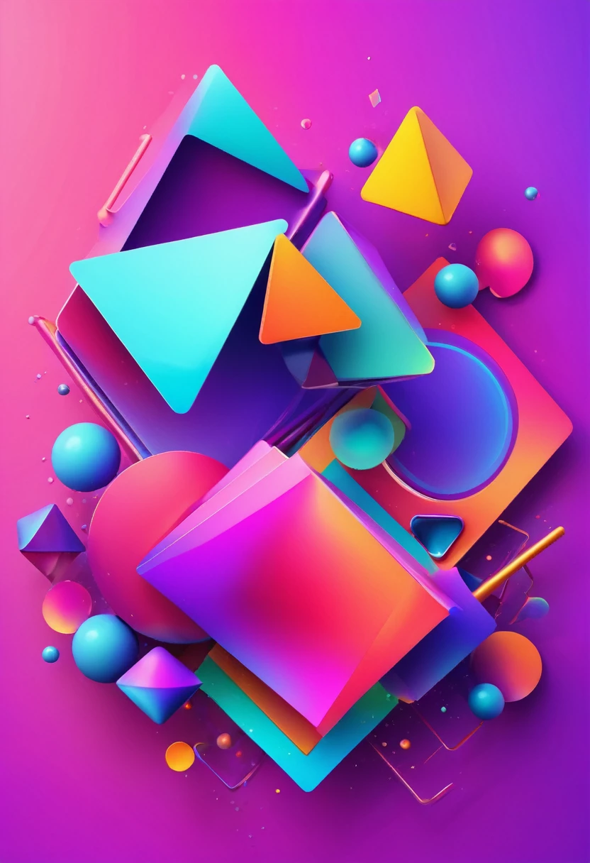 background design with holo style abstract 3D shapes, with bright colors