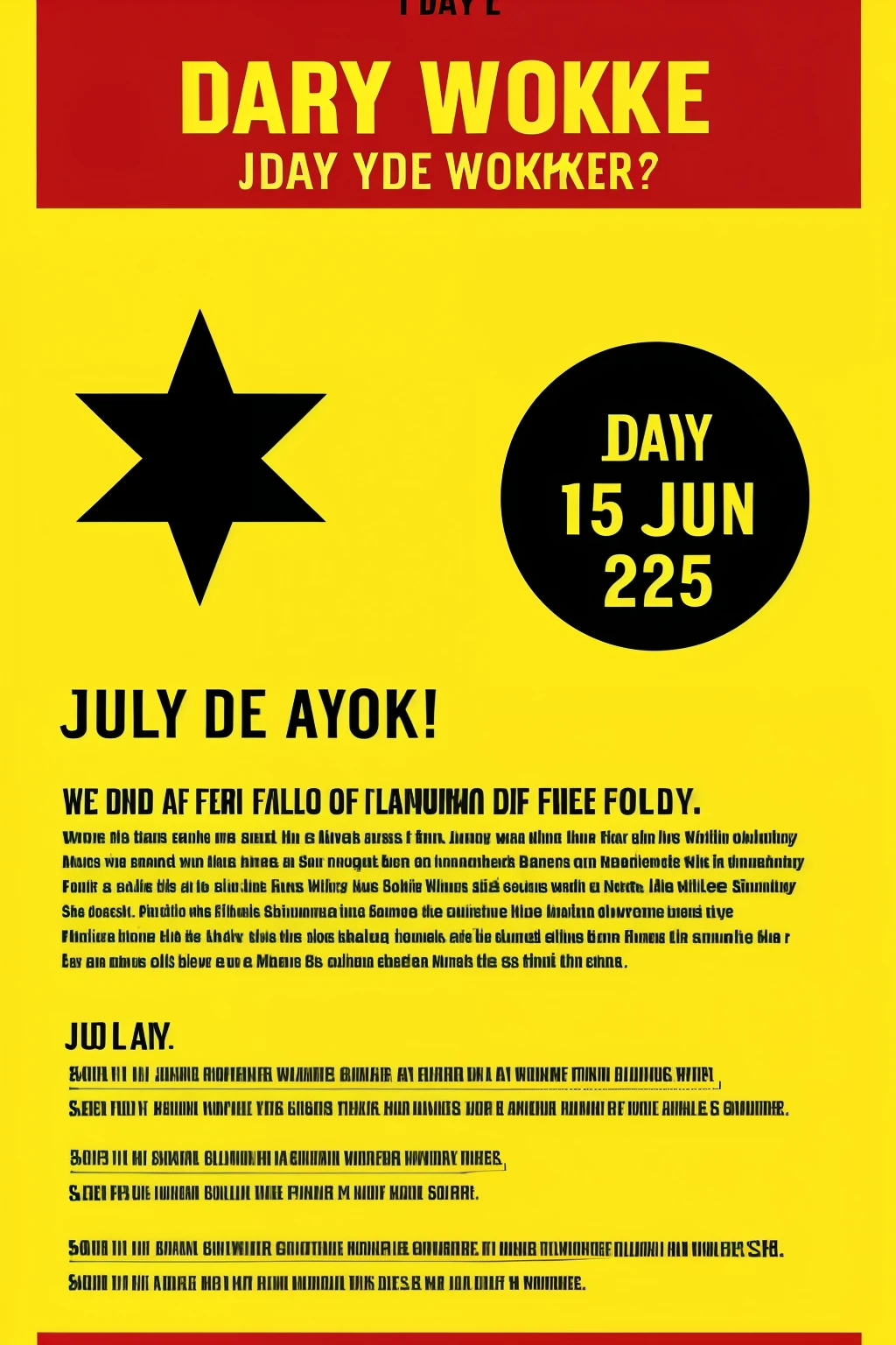 generate me a flayer commemorating the day of the fallen worker today June 25, let the predominant color be yellow