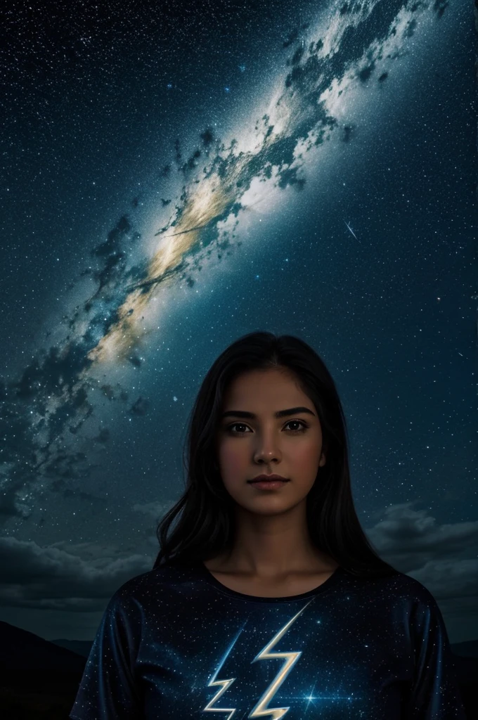 The name Berenice in the middle of the moon with stars in space and lightning illuminating the sky