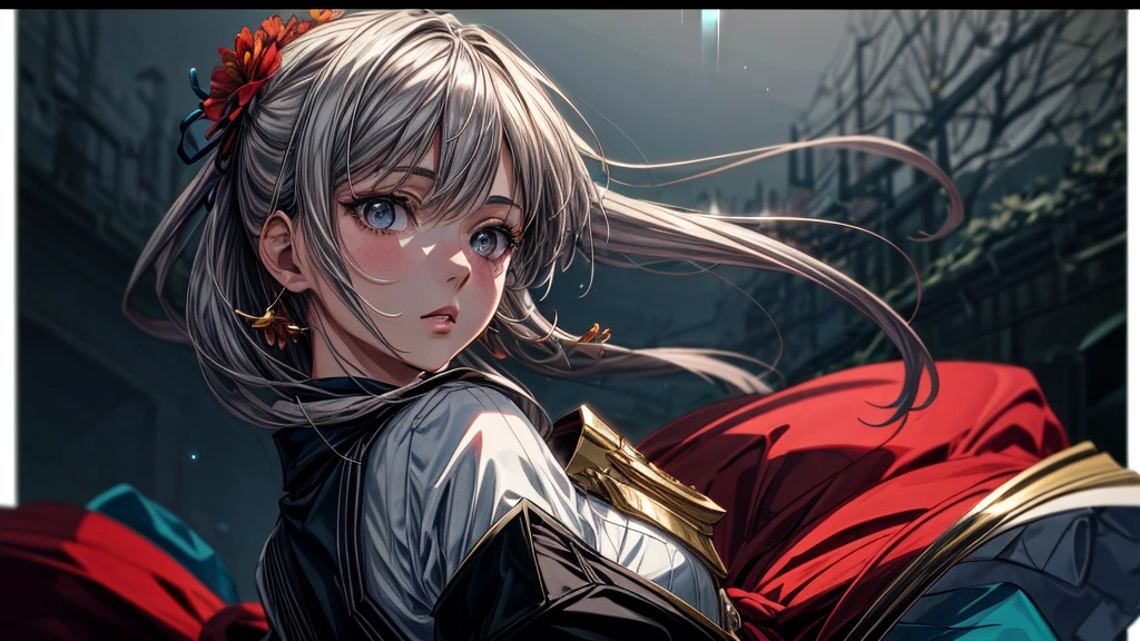 (Masterpiece), (Best Quality), (Super Detail), (disheveled hair), (Illustration), (1 girl), (Fashionable clothes), Standing, Fashion Model, Looking Back, (Interview), (Brief Background), Beautiful Detailed Eyes, Delicate Beautiful Face, Floating, (High Saturation), (Colorful Splash), Colorful Bubbles, (Shining), Focus on the Face, Akane Kurokawa, Gray Hair, Bangs, Hair rings, floating flowers, floating hair. girl, anime wife, looking far away, very detailed, reflective transparent iridescent color, long transparent iridescent RGB hair, art station art bee ssela fleur, thick acrylic, pixiv illustration, waist up portrait, gorgeous sacred girl, top quality, super detailed, sad, smart, beautiful face, beautiful Ryton black background, Character stvle rendered by Octane, background simple