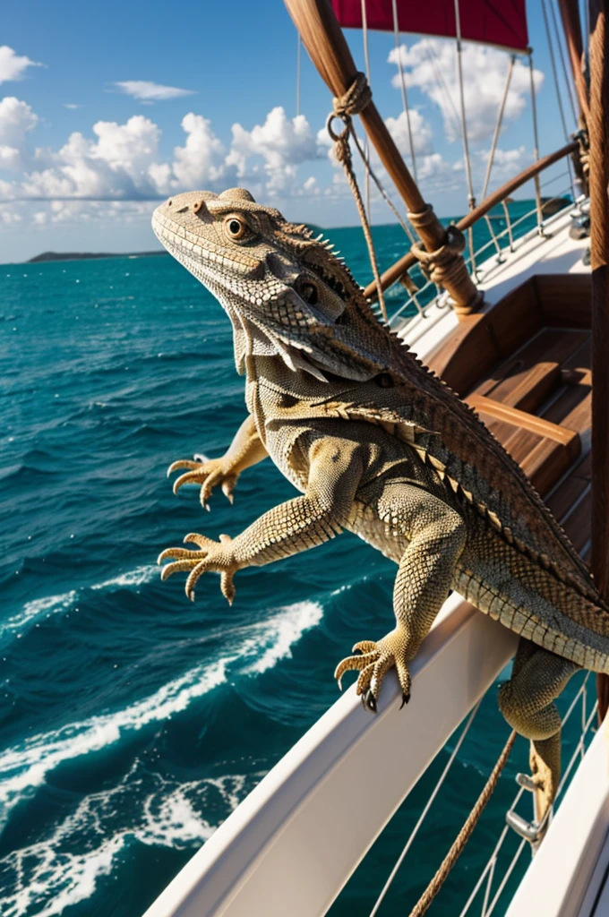 A bearded dragon sailing the seas as a pirate 