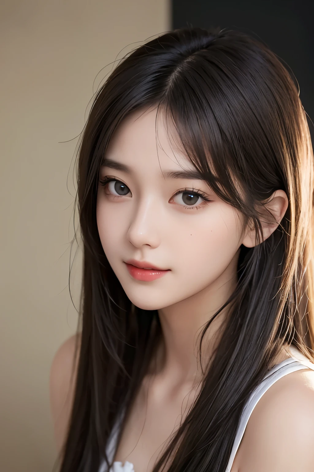 ​masterpiece、The highest image quality、hightquality、Beautuful Women、japanes、Popular Korean Makeup、detaileds、Swollen eyes、A detailed eye、Detailed skin、Beautiful skins、超A high resolution、(Reality:1.4)、very extremely beautiful、Slightly younger face、Beautiful skins、Thin、(A hyper-realistic)、(illustratio)、(hight resolution)、(8K)、(ighly detailed)(The best illustrations)、(beautifully detailed eyes)、(Ultra-detail)、(wall-paper)、(Detailed face)、looking at the viewers、fine detailed、 A detailed face、pureerosfaceace_v1、A smile、Looking straight ahead、Looking straight ahead、angle from waist up、photos realistic、Bright lighting、profetional lighting、A darK-haired(Part of the hair is green)、length hair、Black Leather Gothic Dress、a matural female、long stylish bangs、