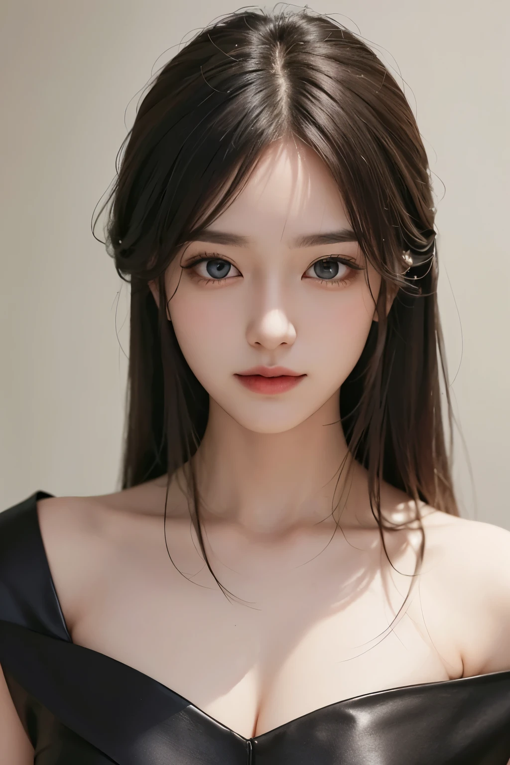 ​masterpiece、The highest image quality、hightquality、Beautuful Women、japanes、Popular Korean Makeup、detaileds、Swollen eyes、A detailed eye、Detailed skin、Beautiful skins、超A high resolution、(Reality:1.4)、very extremely beautiful、Slightly younger face、Beautiful skins、Thin、(A hyper-realistic)、(illustratio)、(hight resolution)、(8K)、(ighly detailed)(The best illustrations)、(beautifully detailed eyes)、(Ultra-detail)、(wall-paper)、(Detailed face)、looking at the viewers、fine detailed、 A detailed face、pureerosfaceace_v1、A smile、Looking straight ahead、Looking straight ahead、angle from waist up、photos realistic、Bright lighting、profetional lighting、A darK-haired(Part of the hair is green)、length hair、Black Leather Gothic Dress、a matural female、long stylish bangs、